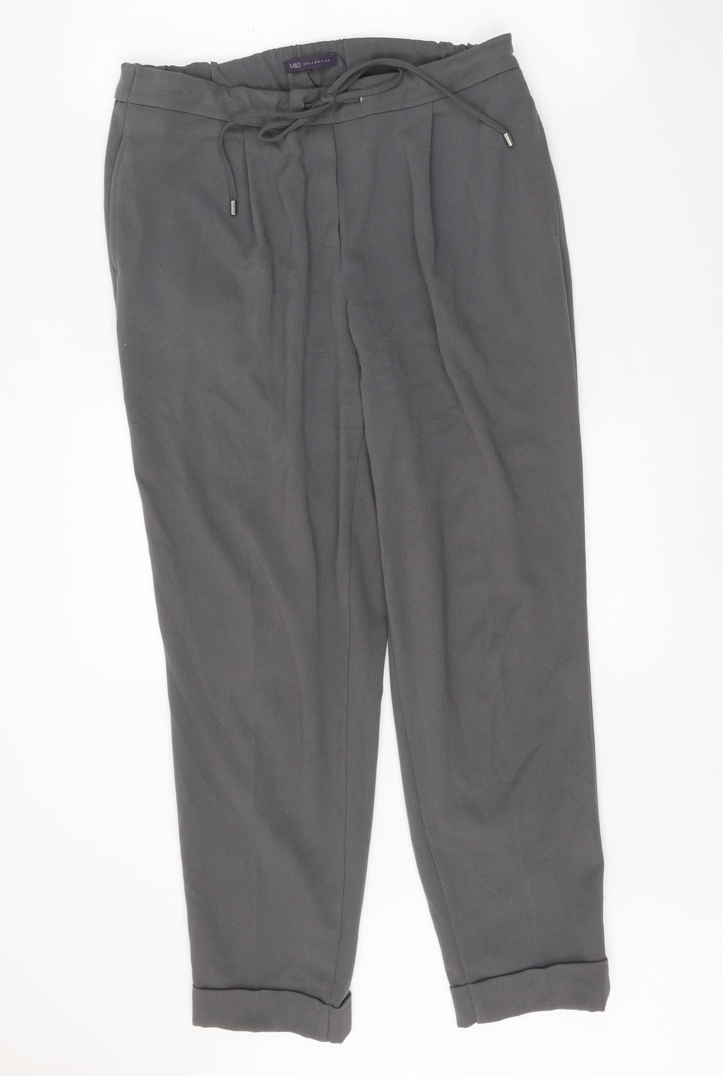 Marks and Spencer Womens Grey Polyester Carrot Trousers Size 12 Regular Tie