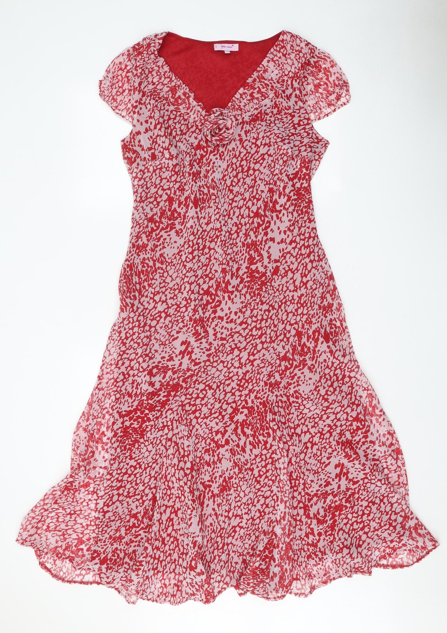 Per Una Womens Red Animal Print Polyester A-Line Size 14 V-Neck Pullover