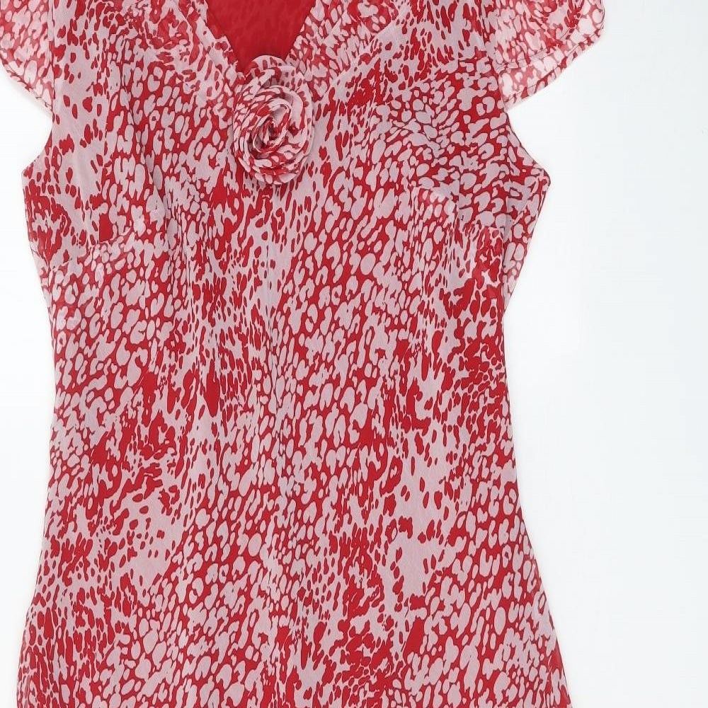Per Una Womens Red Animal Print Polyester A-Line Size 14 V-Neck Pullover