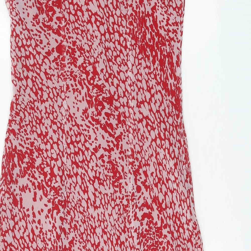 Per Una Womens Red Animal Print Polyester A-Line Size 14 V-Neck Pullover