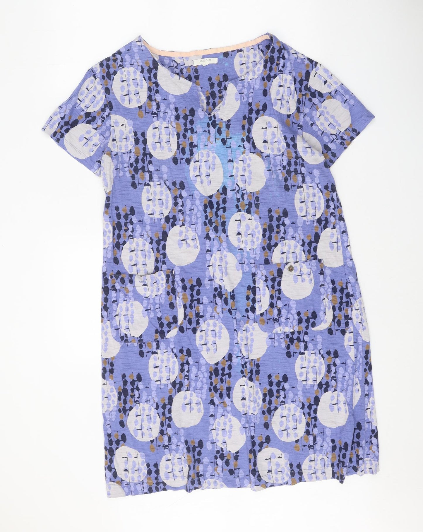 White Stuff Womens Purple Geometric 100% Cotton Shift One Size V-Neck Pullover