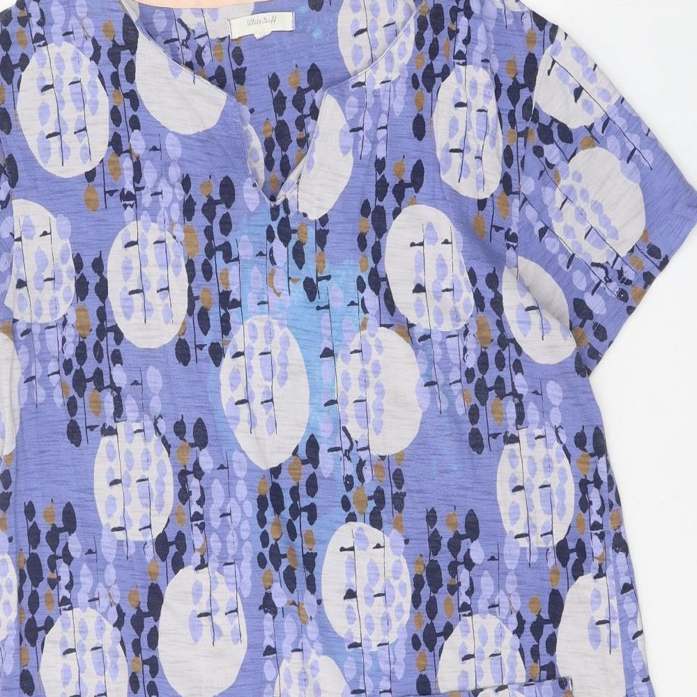 White Stuff Womens Purple Geometric 100% Cotton Shift One Size V-Neck Pullover
