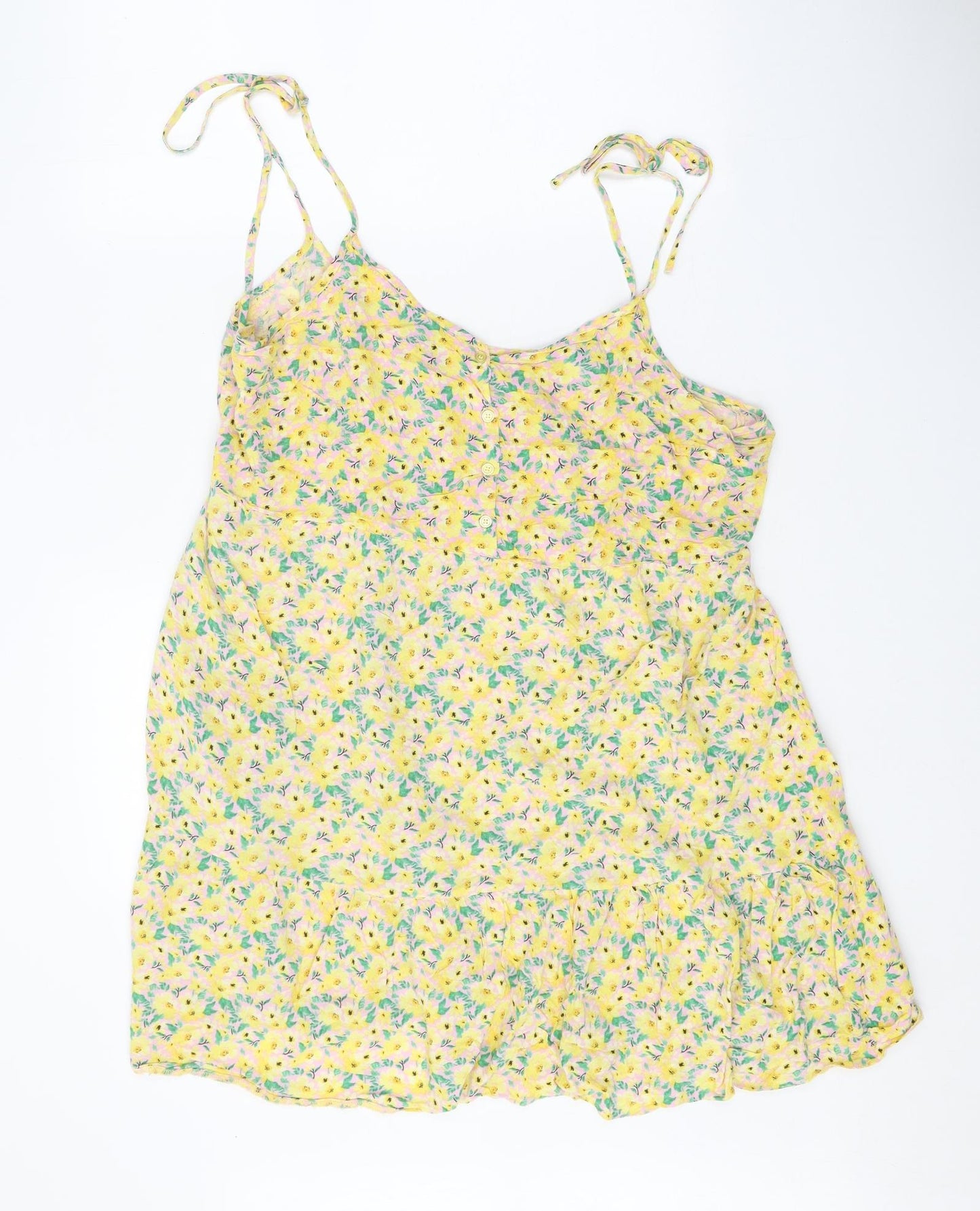 Papaya Womens Yellow Floral Viscose Tank Dress Size 16 Scoop Neck Tie