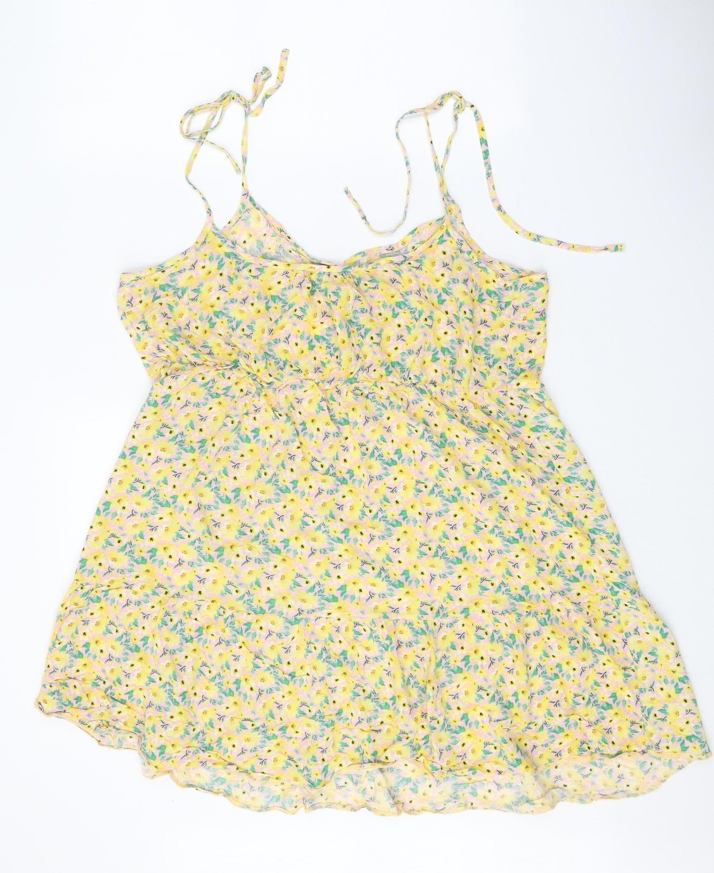 Papaya Womens Yellow Floral Viscose Tank Dress Size 16 Scoop Neck Tie