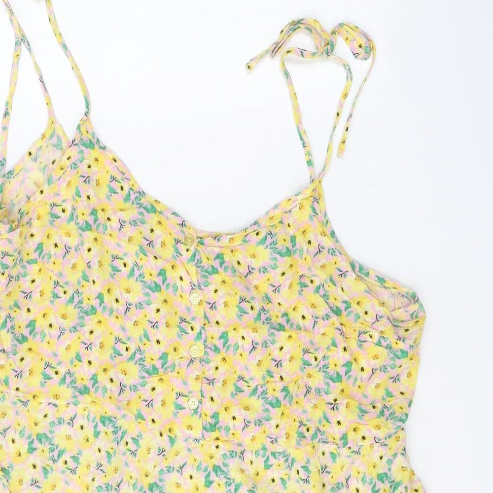 Papaya Womens Yellow Floral Viscose Tank Dress Size 16 Scoop Neck Tie