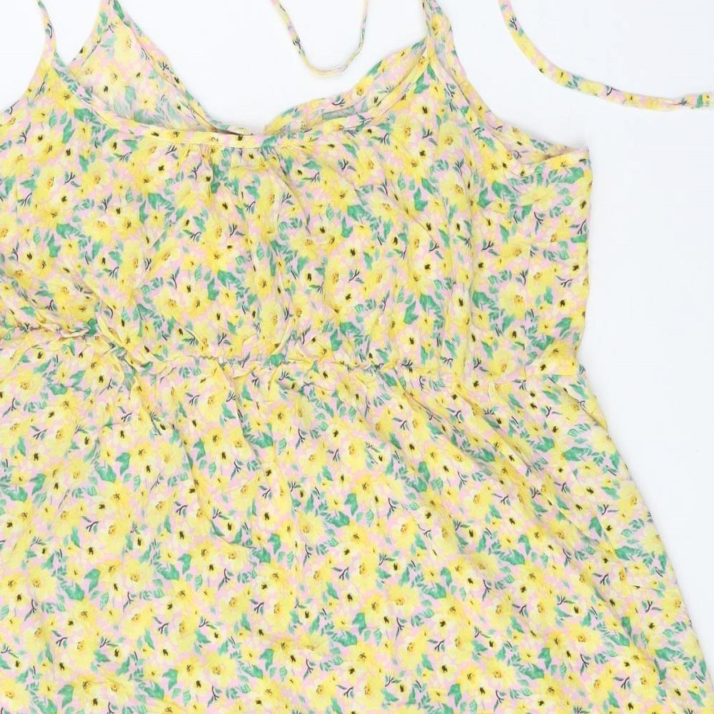 Papaya Womens Yellow Floral Viscose Tank Dress Size 16 Scoop Neck Tie