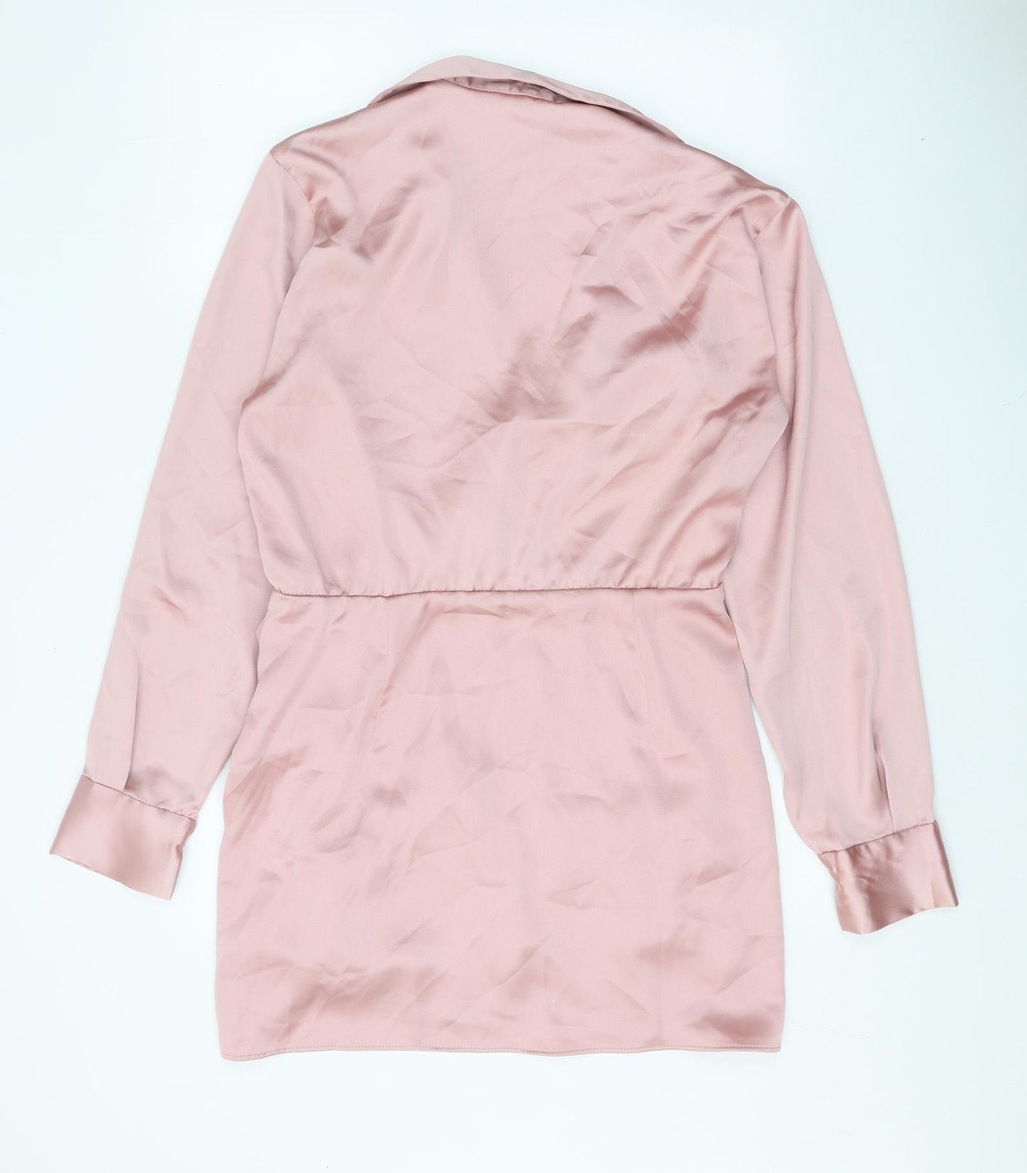 Zara Womens Pink Polyester Shirt Dress Size L Collared Zip