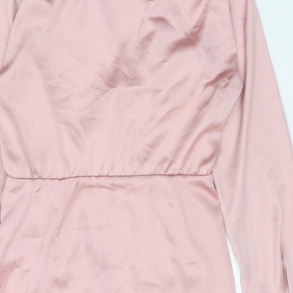 Zara Womens Pink Polyester Shirt Dress Size L Collared Zip
