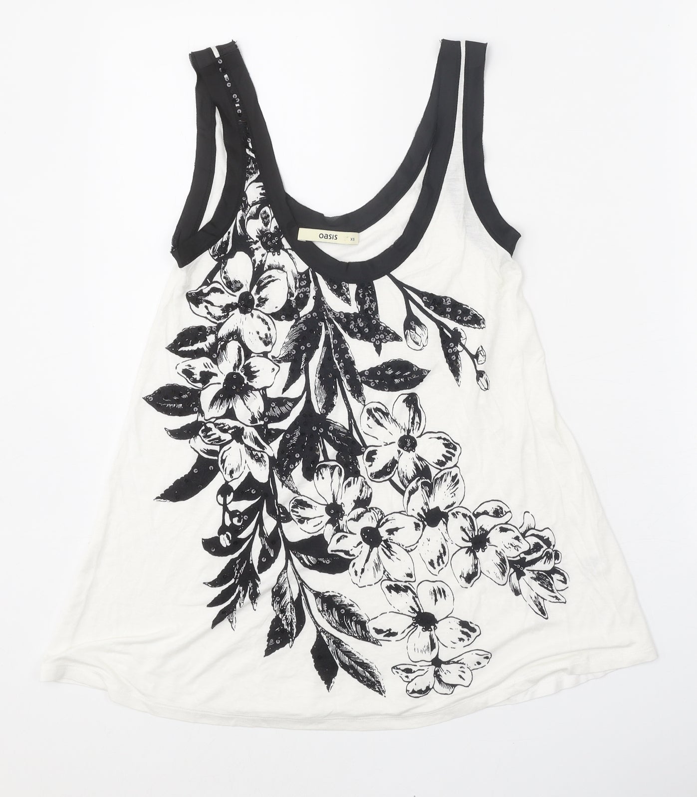 Oasis Womens White Floral Viscose Basic Tank Size XS Round Neck