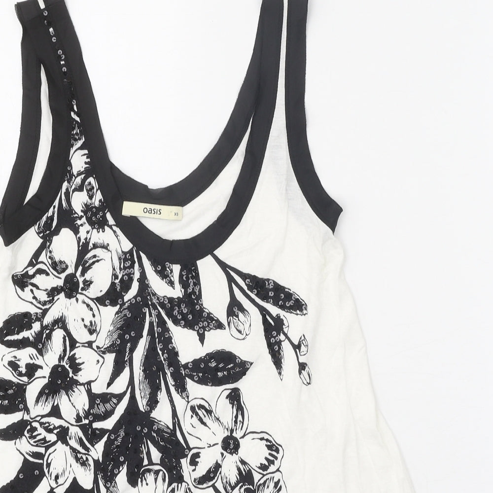 Oasis Womens White Floral Viscose Basic Tank Size XS Round Neck