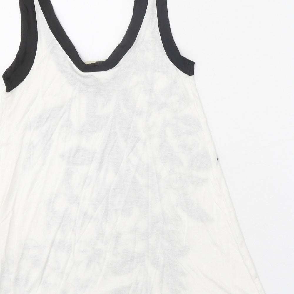 Oasis Womens White Floral Viscose Basic Tank Size XS Round Neck