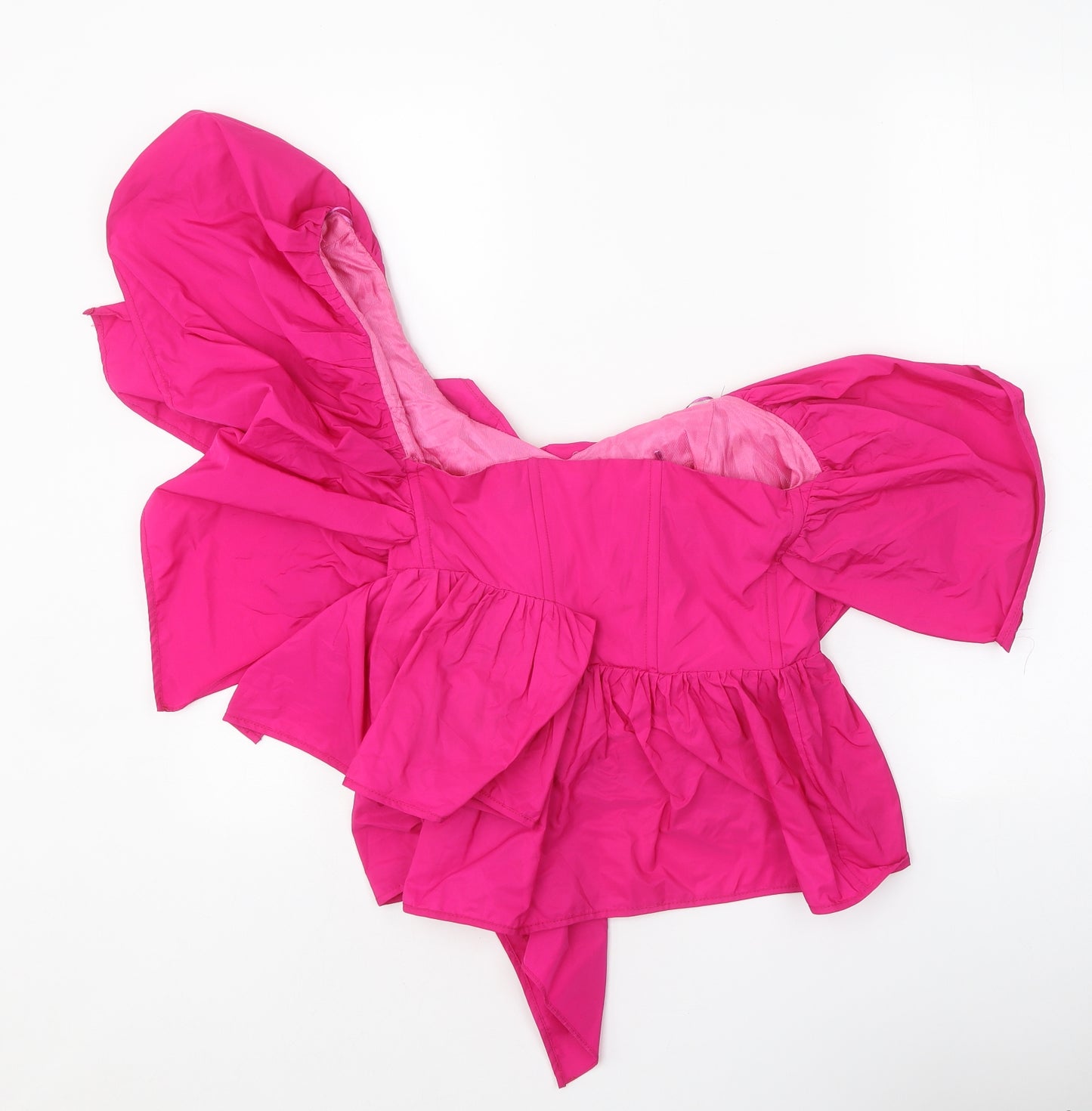 Zara Womens Pink Polyester Cropped Blouse Size L Off the Shoulder