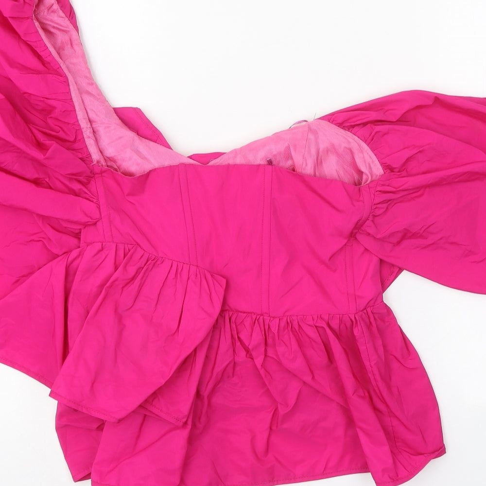 Zara Womens Pink Polyester Cropped Blouse Size L Off the Shoulder