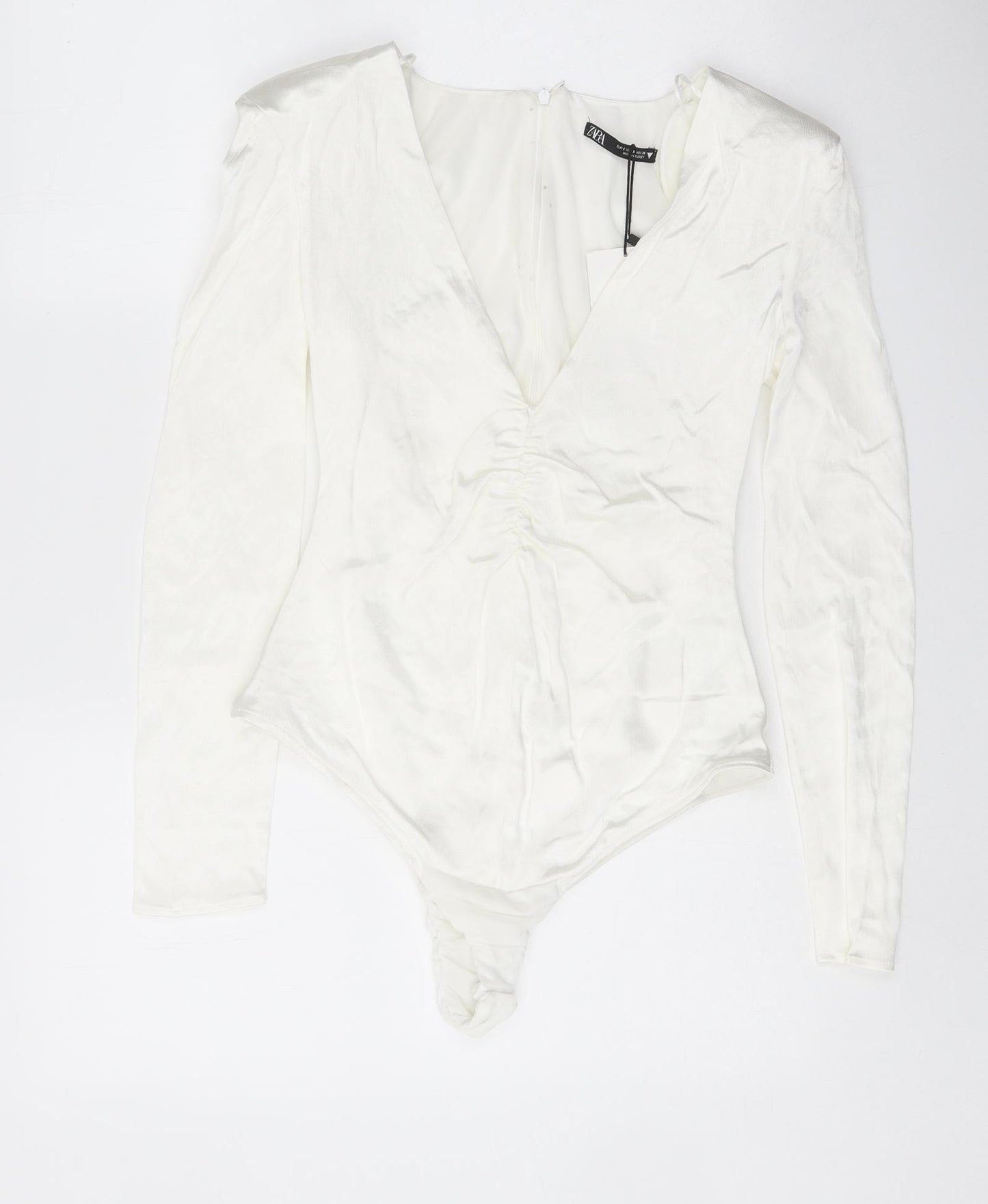 Zara Womens White Viscose Bodysuit One-Piece Size S Snap