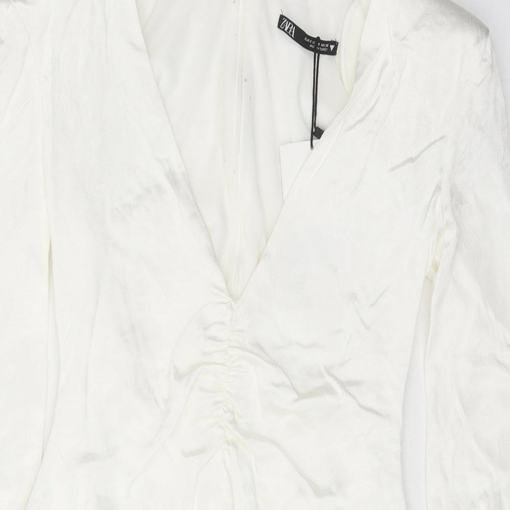 Zara Womens White Viscose Bodysuit One-Piece Size S Snap