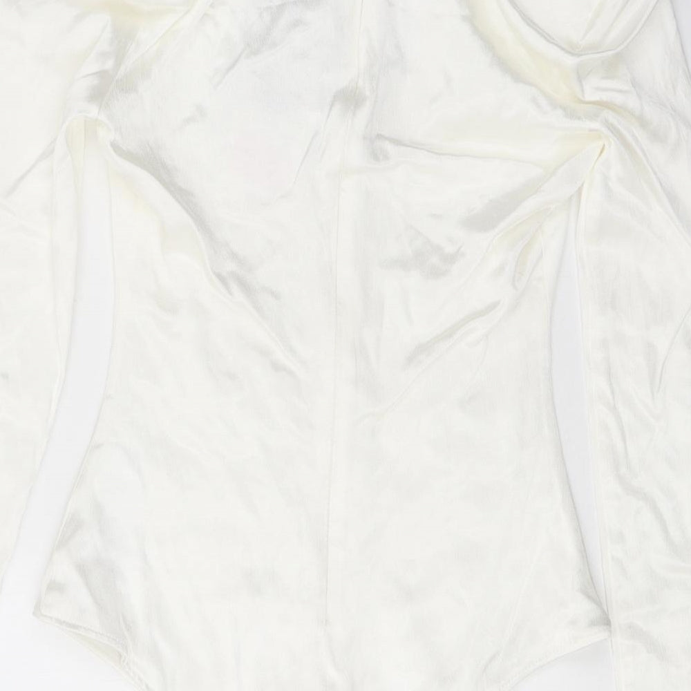 Zara Womens White Viscose Bodysuit One-Piece Size S Snap
