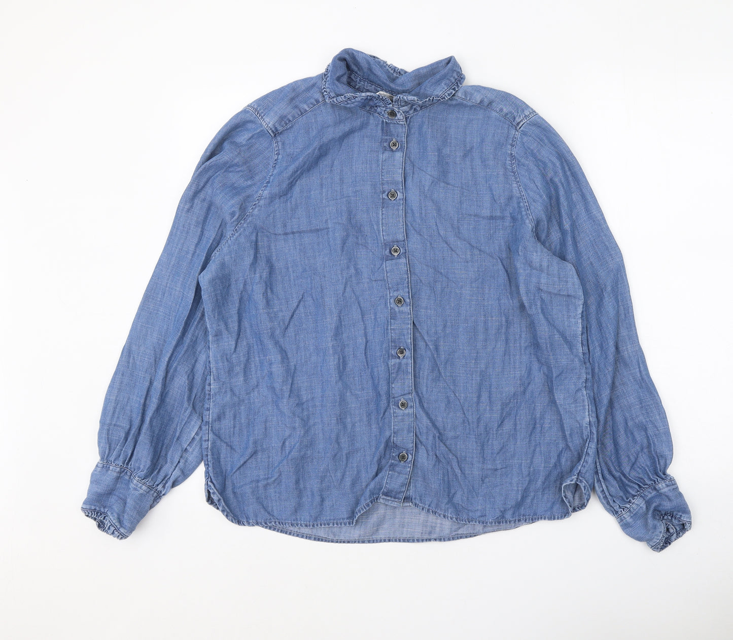 Marks and Spencer Womens Blue Lyocell Basic Button-Up Size 16 Collared