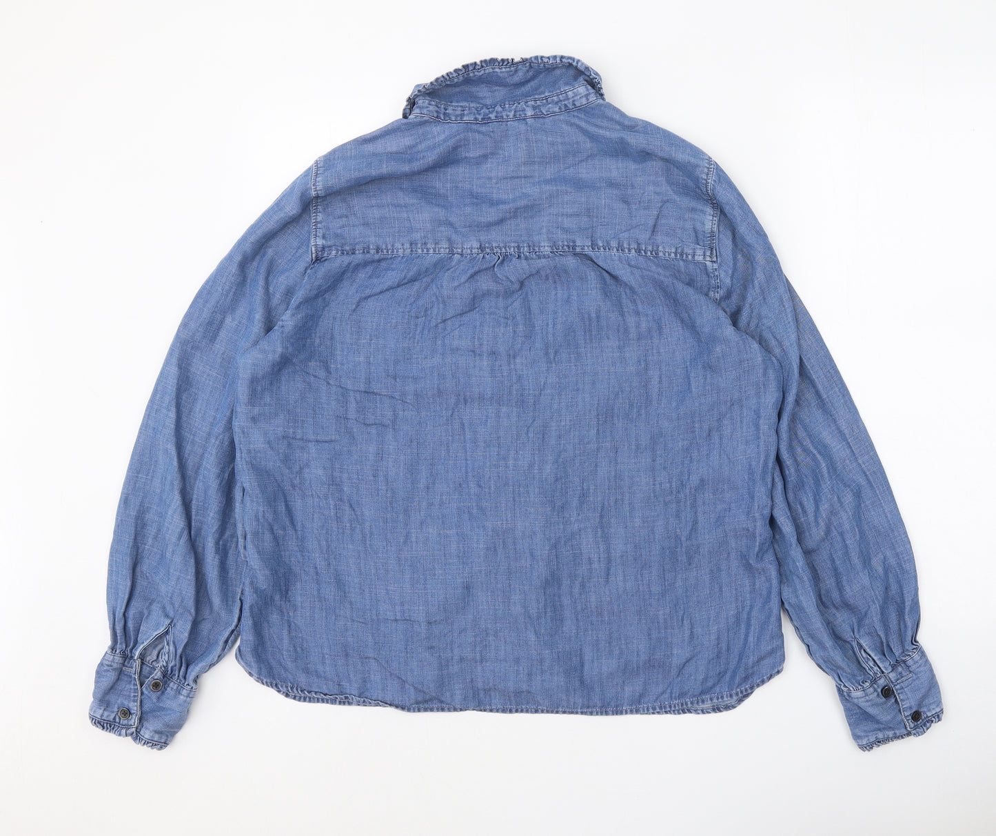 Marks and Spencer Womens Blue Lyocell Basic Button-Up Size 16 Collared