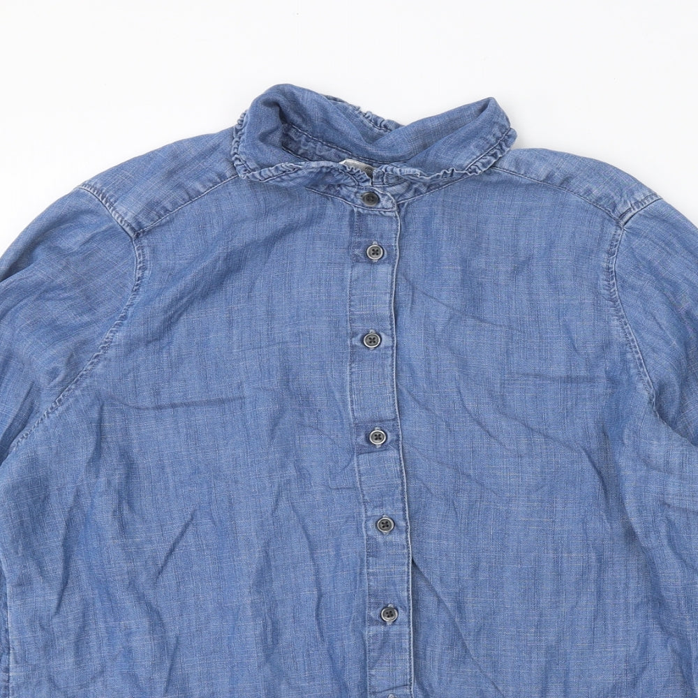 Marks and Spencer Womens Blue Lyocell Basic Button-Up Size 16 Collared