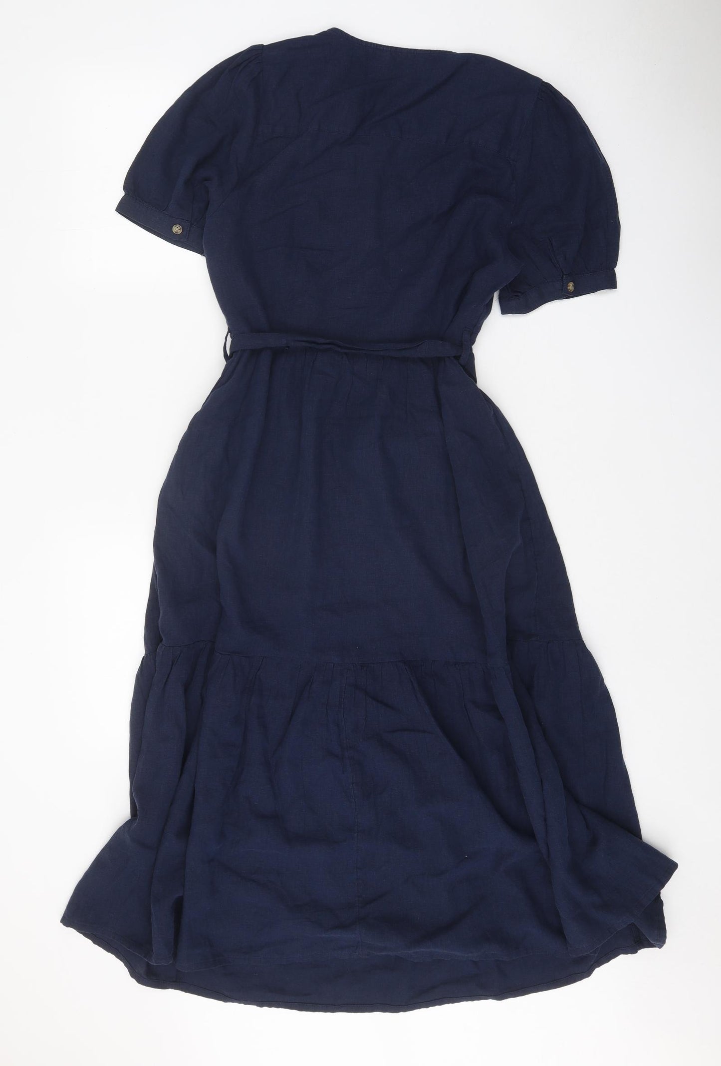 Marks and Spencer Womens Blue Linen Trapeze & Swing Size 12 Round Neck Button