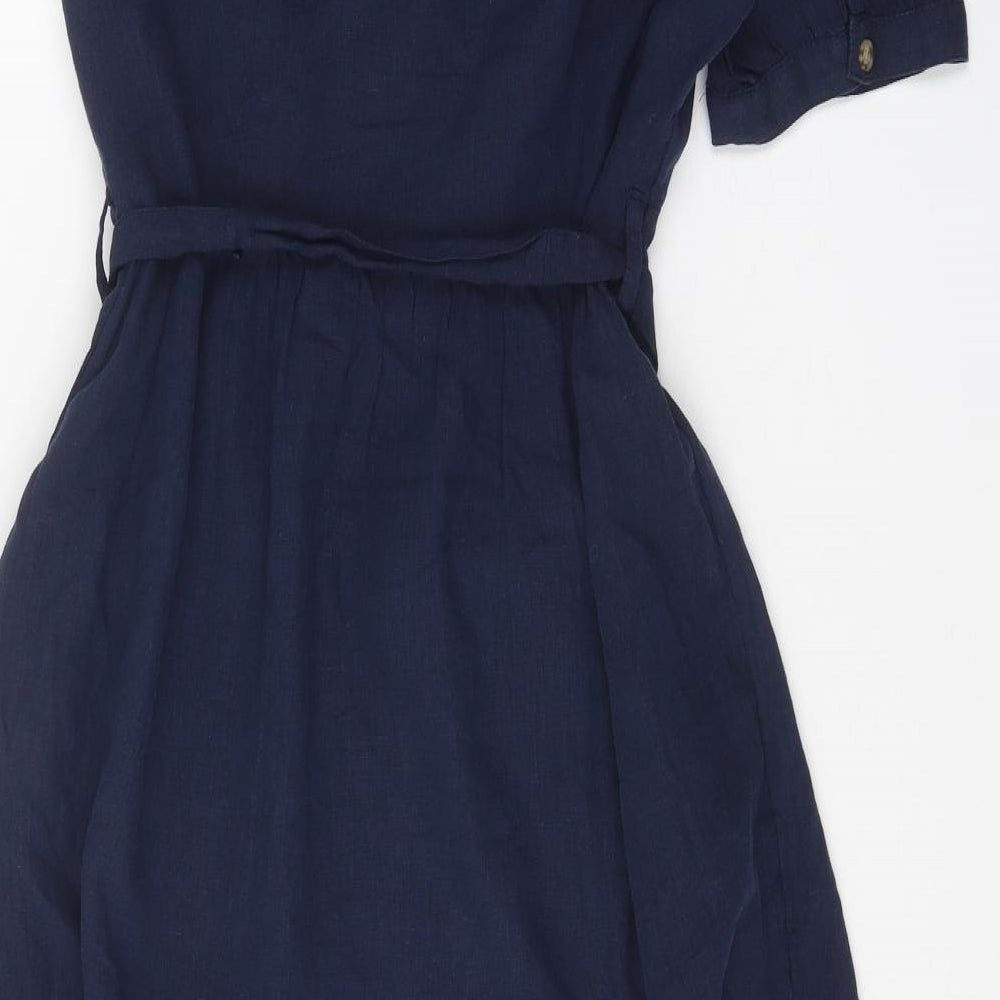 Marks and Spencer Womens Blue Linen Trapeze & Swing Size 12 Round Neck Button