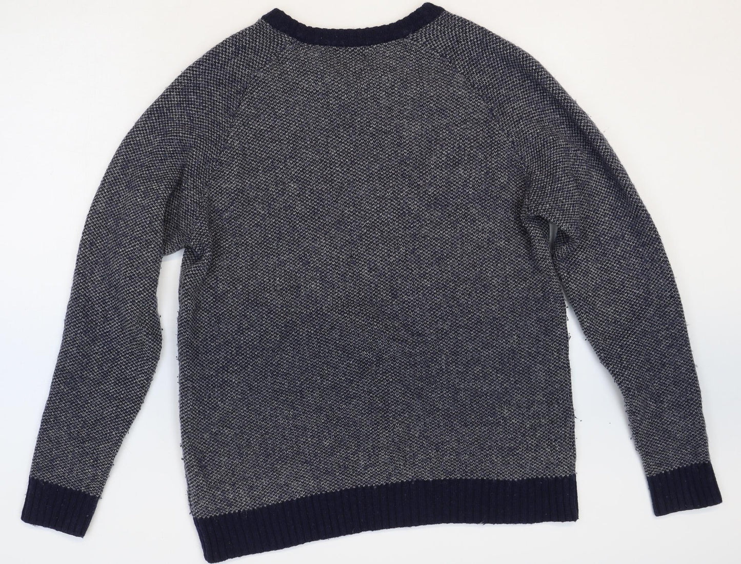 Boston Crew Mens Blue Round Neck Wool Pullover Jumper Size M Long Sleeve