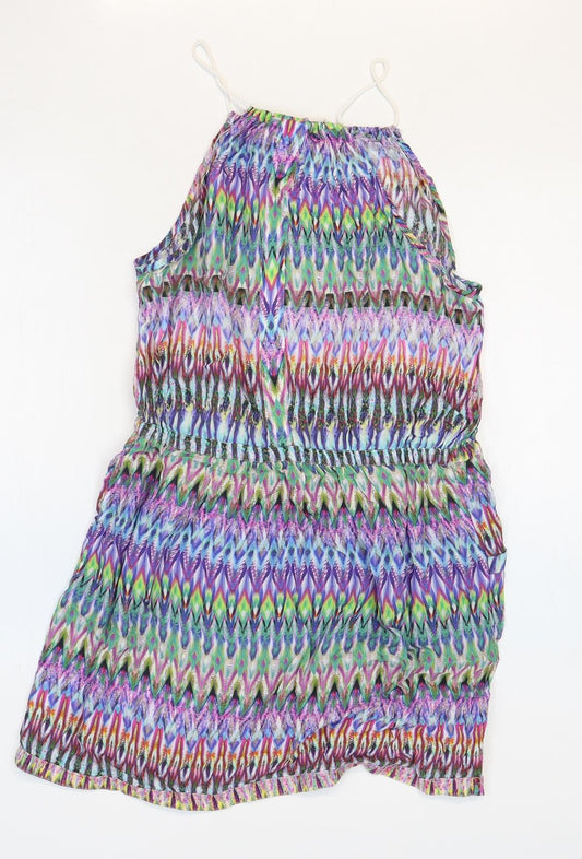 Front view of NEXT women’s multicoloured geometric viscose mini, size UK 8, square neck tie