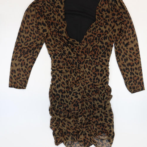 Zara Womens Multicoloured Animal Print Polyester Bodycon Size S V-Neck Zip - Leopard Print