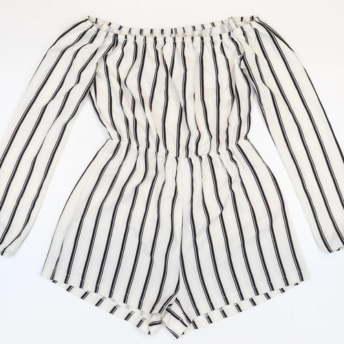 Missguided Womens White Striped Patent Leather Playsuit One-Piece Size 6 Pullover
