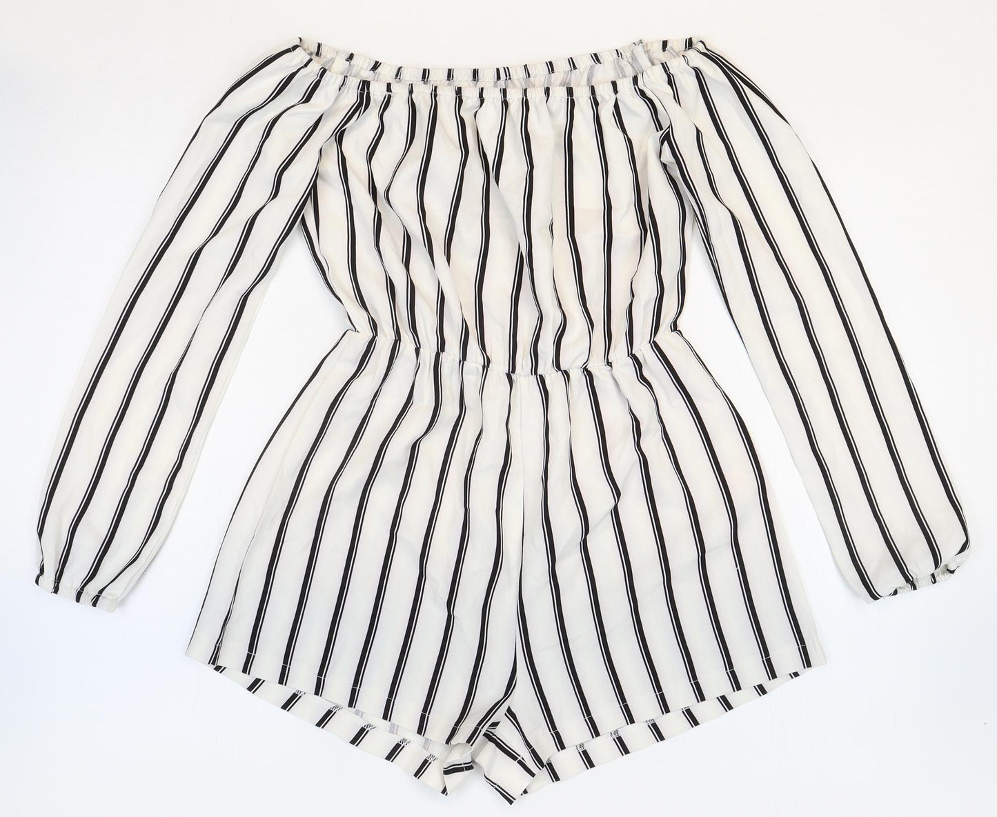 Missguided Womens White Striped Patent Leather Playsuit One-Piece Size 6 Pullover
