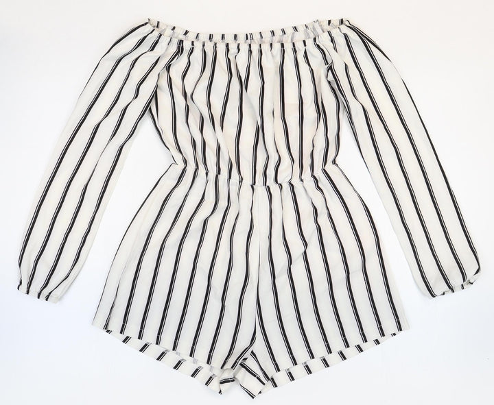 Missguided Womens White Striped Patent Leather Playsuit One-Piece Size 6 Pullover