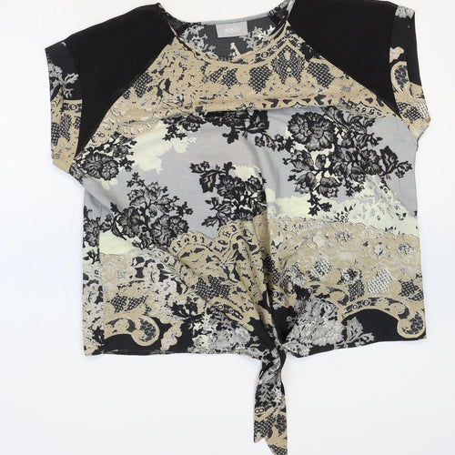 Wallis Womens Multicoloured Floral Polyester Basic Blouse Size L Scoop Neck - Tie Front