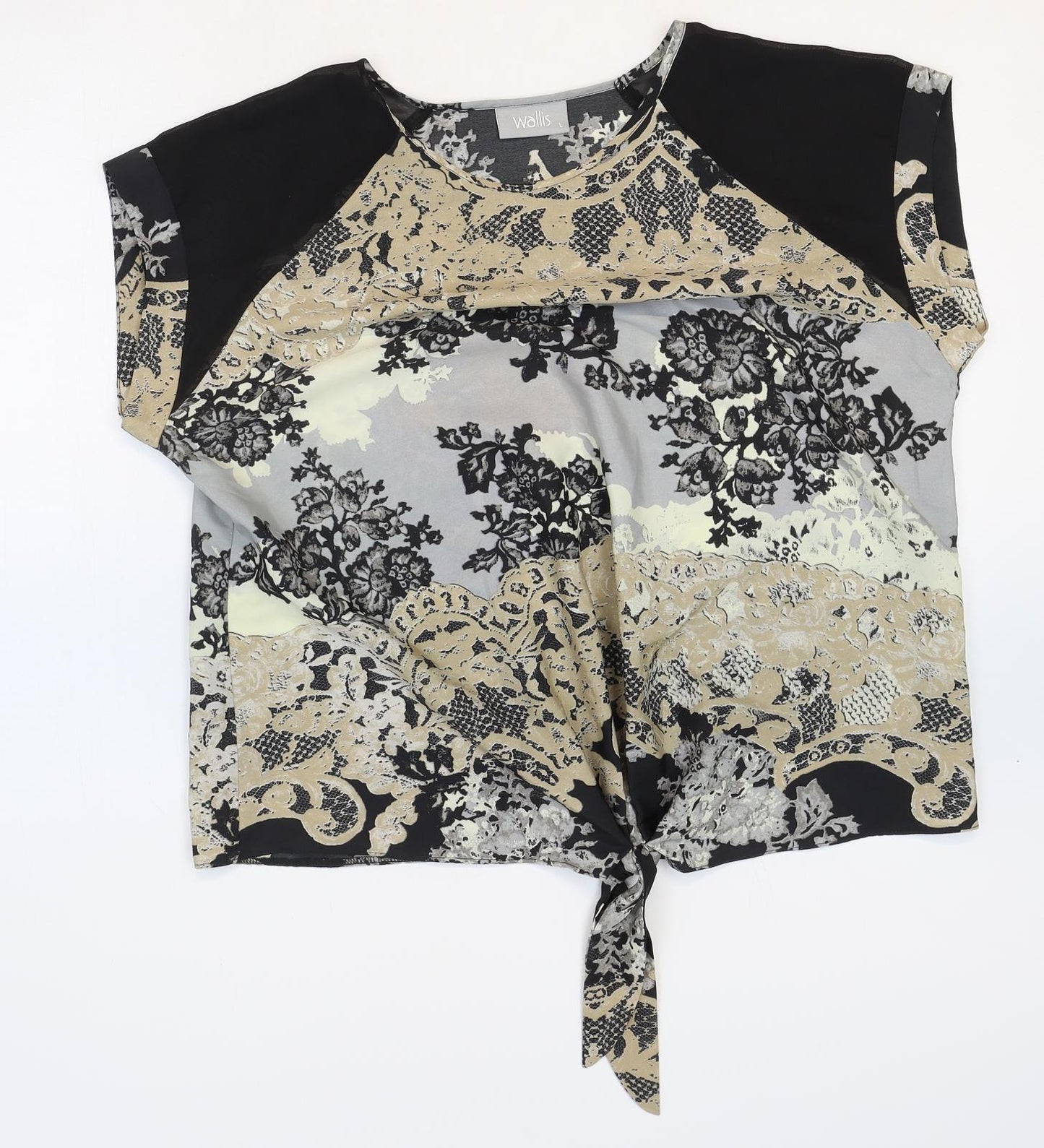 Wallis Womens Multicoloured Floral Polyester Basic Blouse Size L Scoop Neck - Tie Front