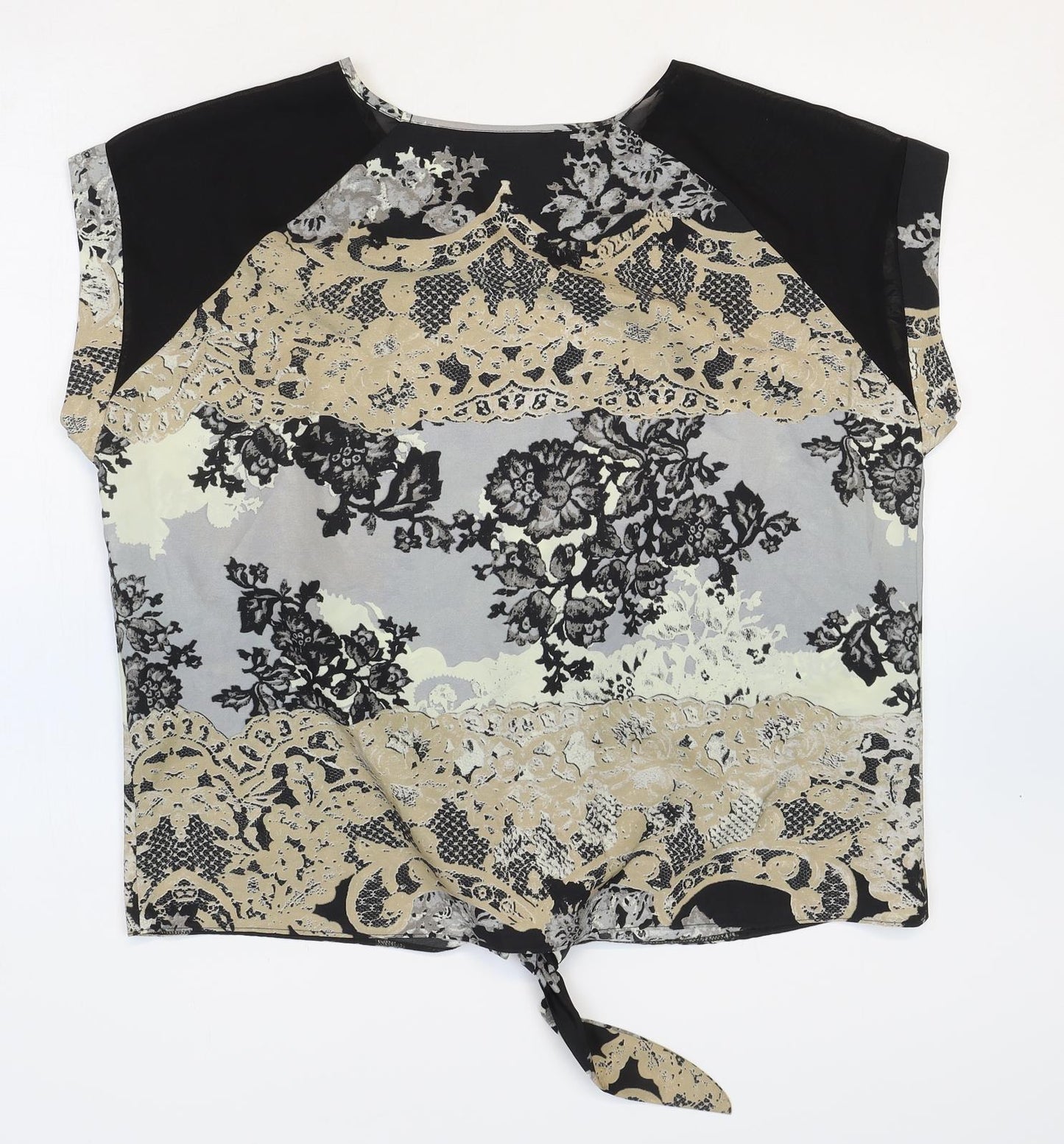 Wallis Womens Multicoloured Floral Polyester Basic Blouse Size L Scoop Neck - Tie Front