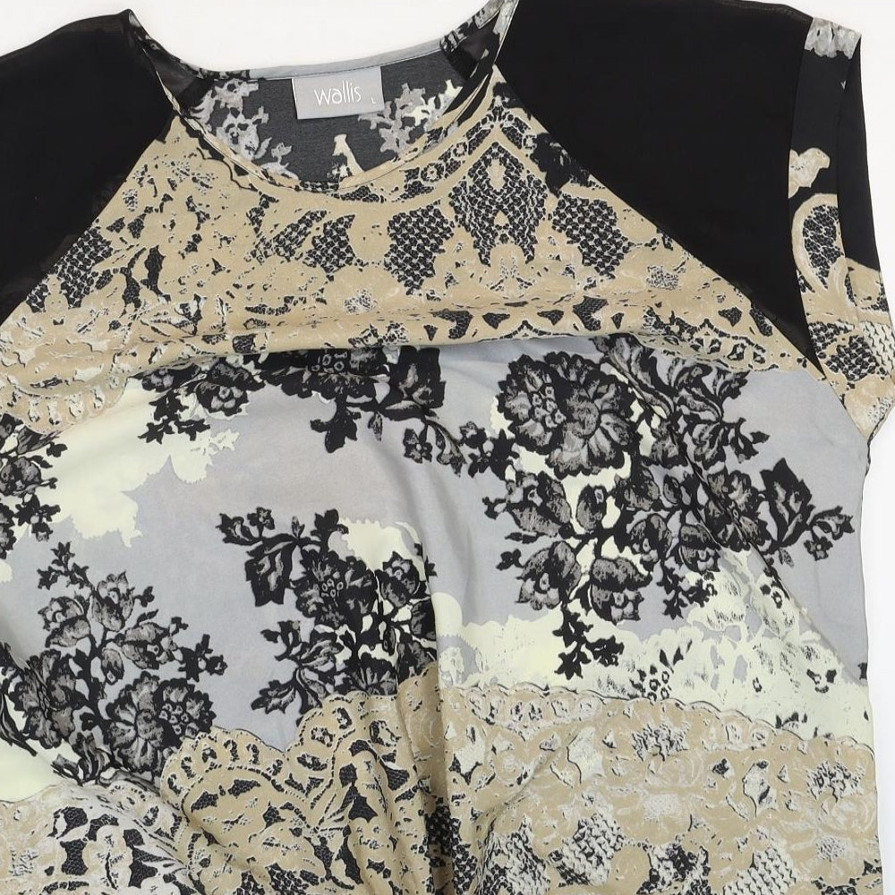 Wallis Womens Multicoloured Floral Polyester Basic Blouse Size L Scoop Neck - Tie Front