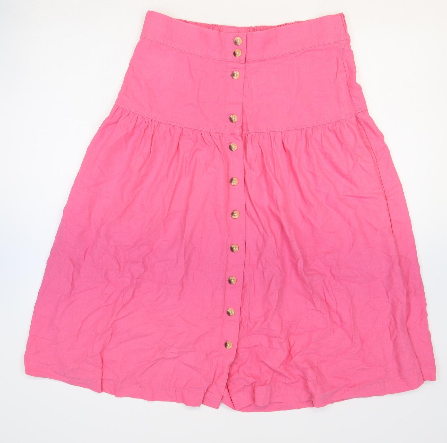 Marks and Spencer Womens Pink Flax Peasant Skirt Size 12 Button