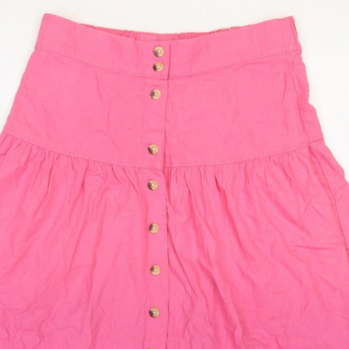 Marks and Spencer Womens Pink Flax Peasant Skirt Size 12 Button
