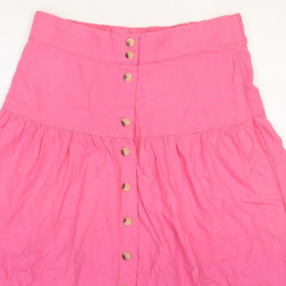 Marks and Spencer Womens Pink Flax Peasant Skirt Size 12 Button