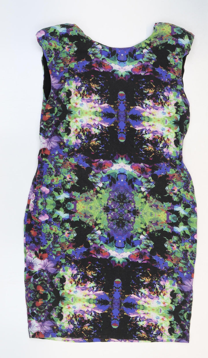 H&M Womens Multicoloured Geometric Cotton A-Line Size L Round Neck Pullover