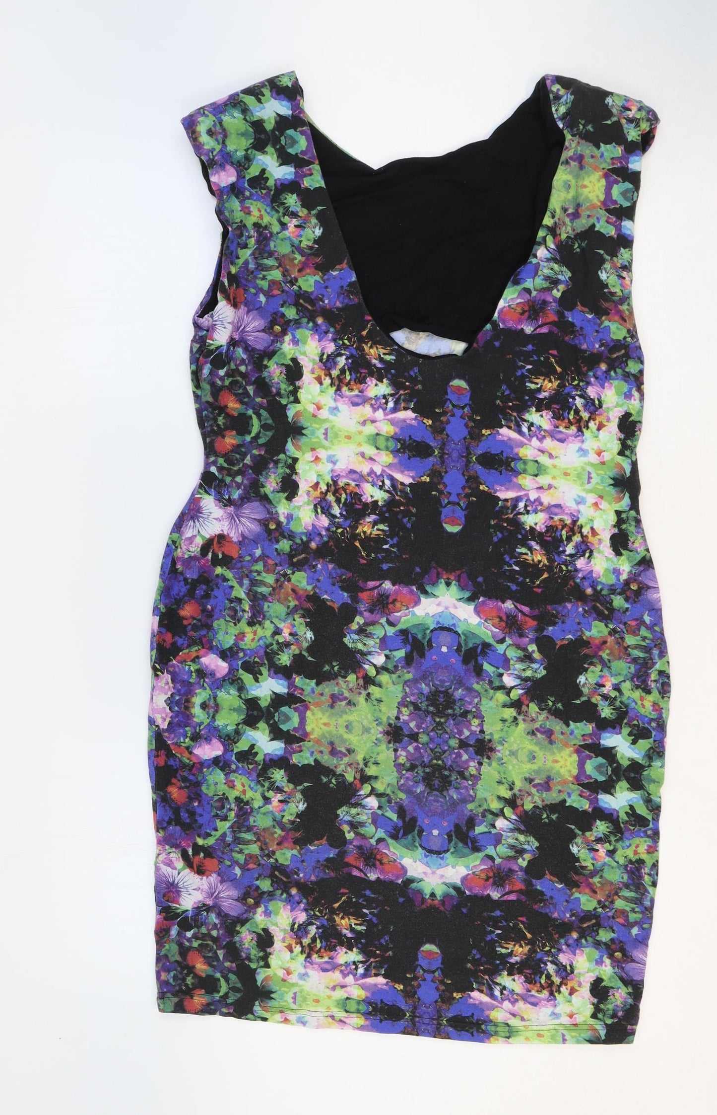 H&M Womens Multicoloured Geometric Cotton A-Line Size L Round Neck Pullover