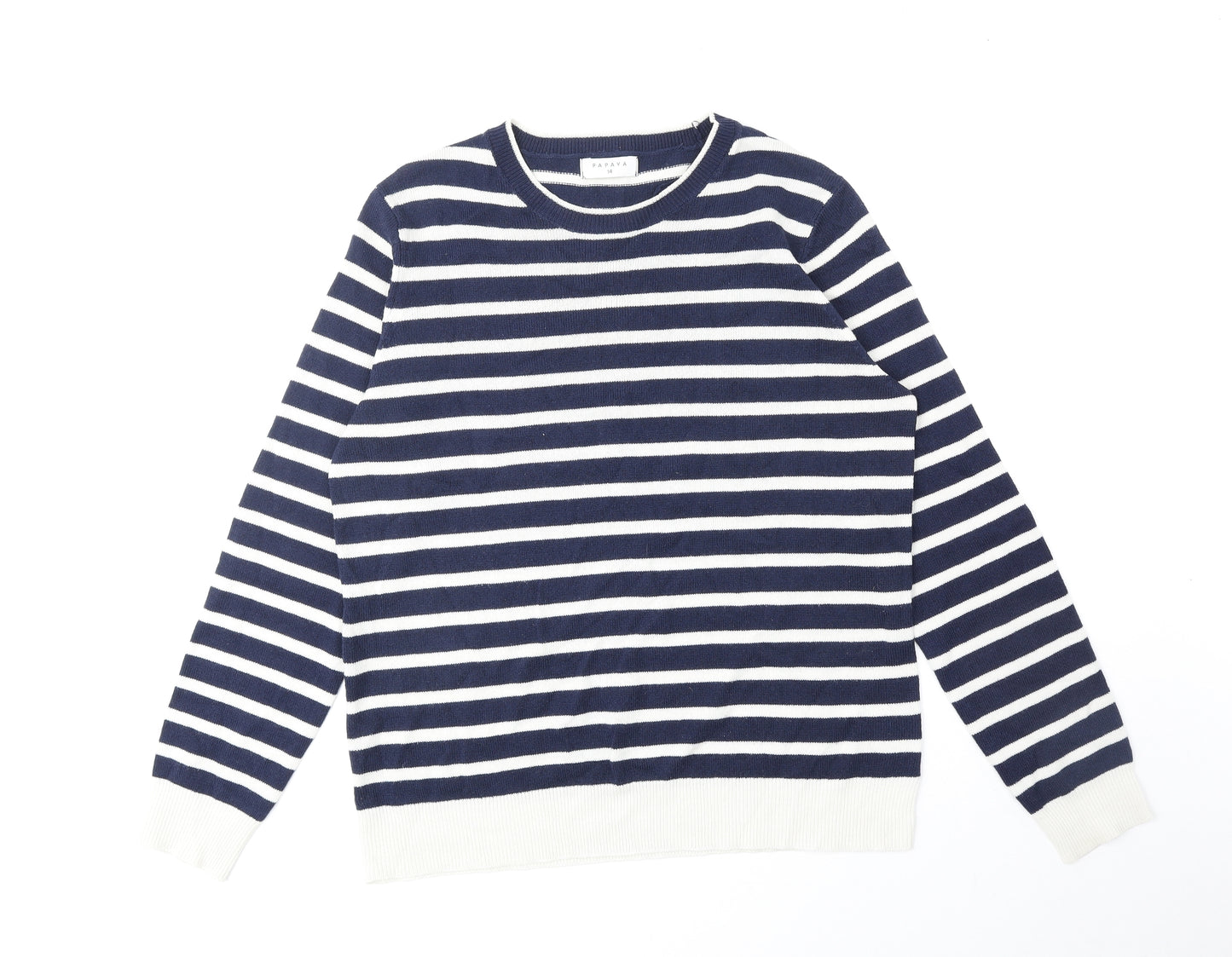 Papaya Womens Blue Round Neck Striped Acrylic Pullover Jumper Size 14