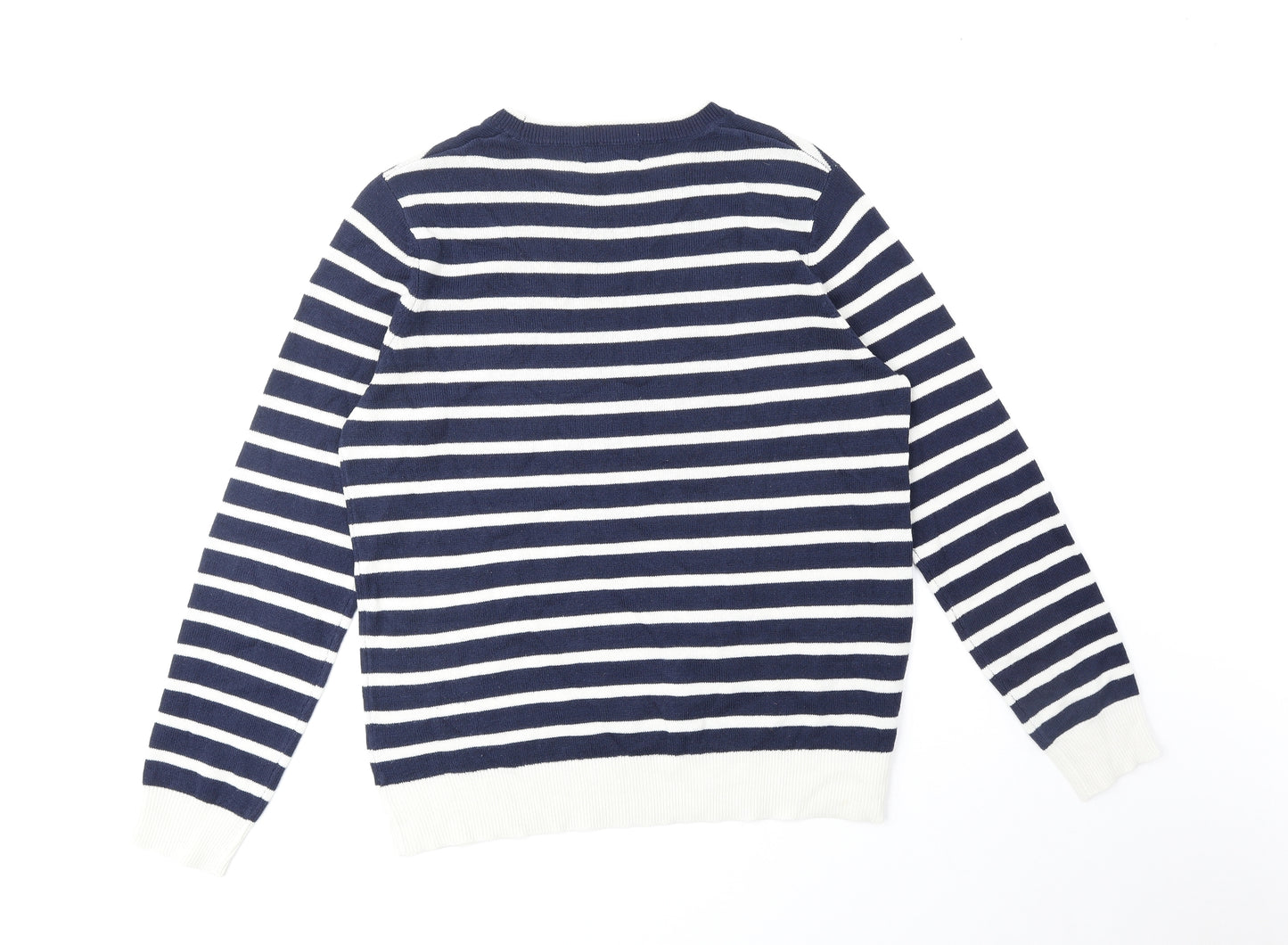 Papaya Womens Blue Round Neck Striped Acrylic Pullover Jumper Size 14