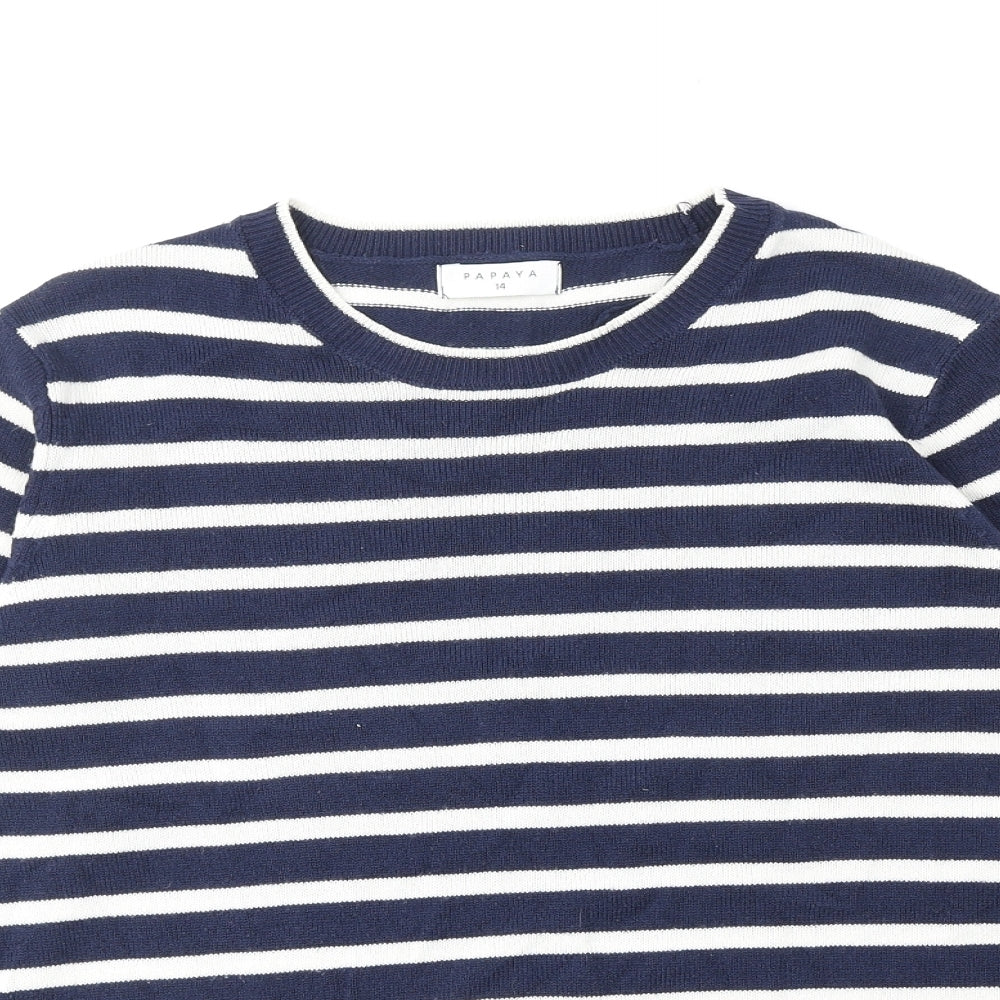 Papaya Womens Blue Round Neck Striped Acrylic Pullover Jumper Size 14