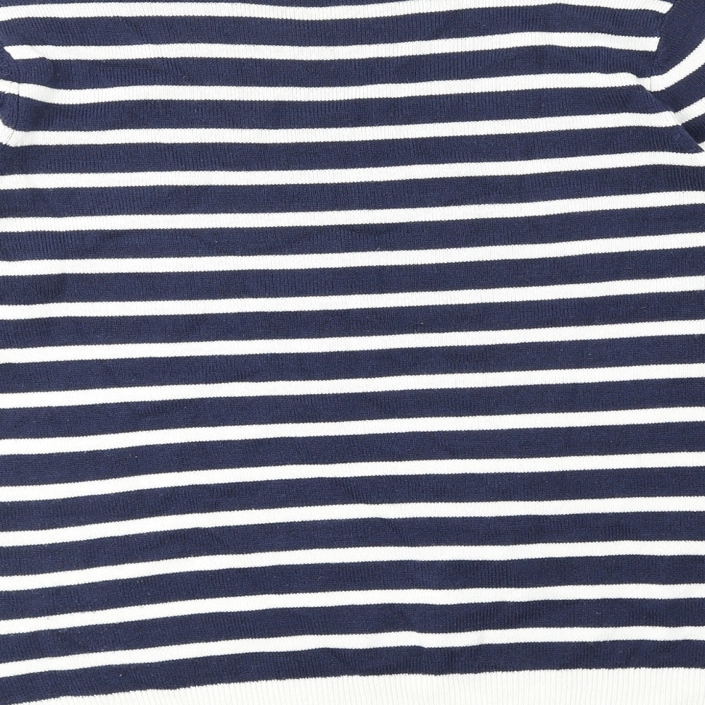 Papaya Womens Blue Round Neck Striped Acrylic Pullover Jumper Size 14