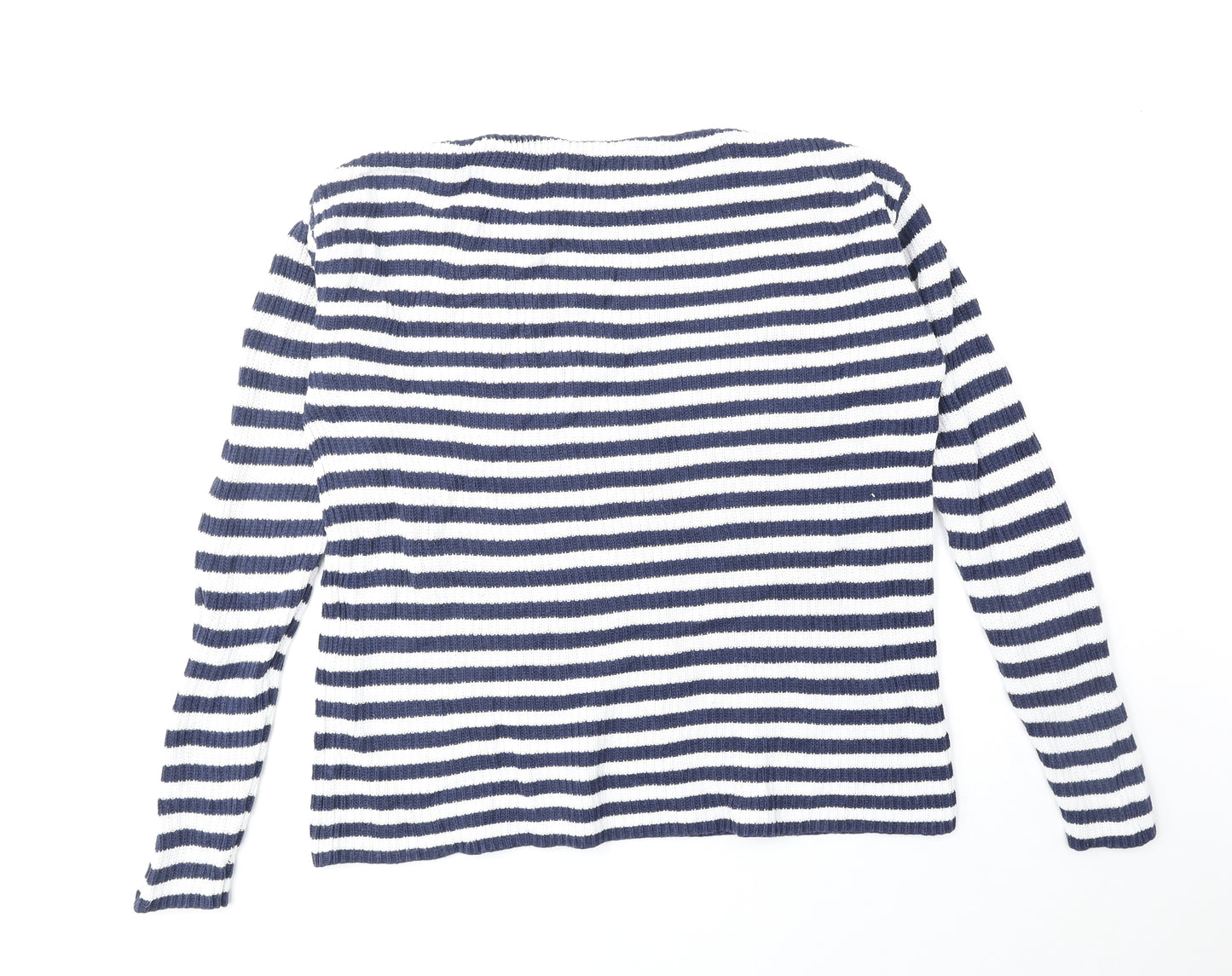 Brora Womens Blue Round Neck Striped 100% Cotton Pullover Jumper Size 12