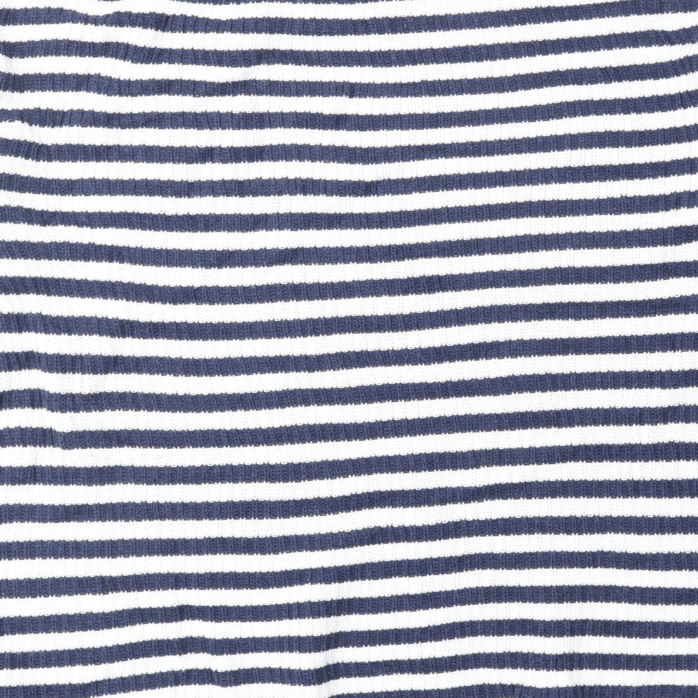 Brora Womens Blue Round Neck Striped 100% Cotton Pullover Jumper Size 12