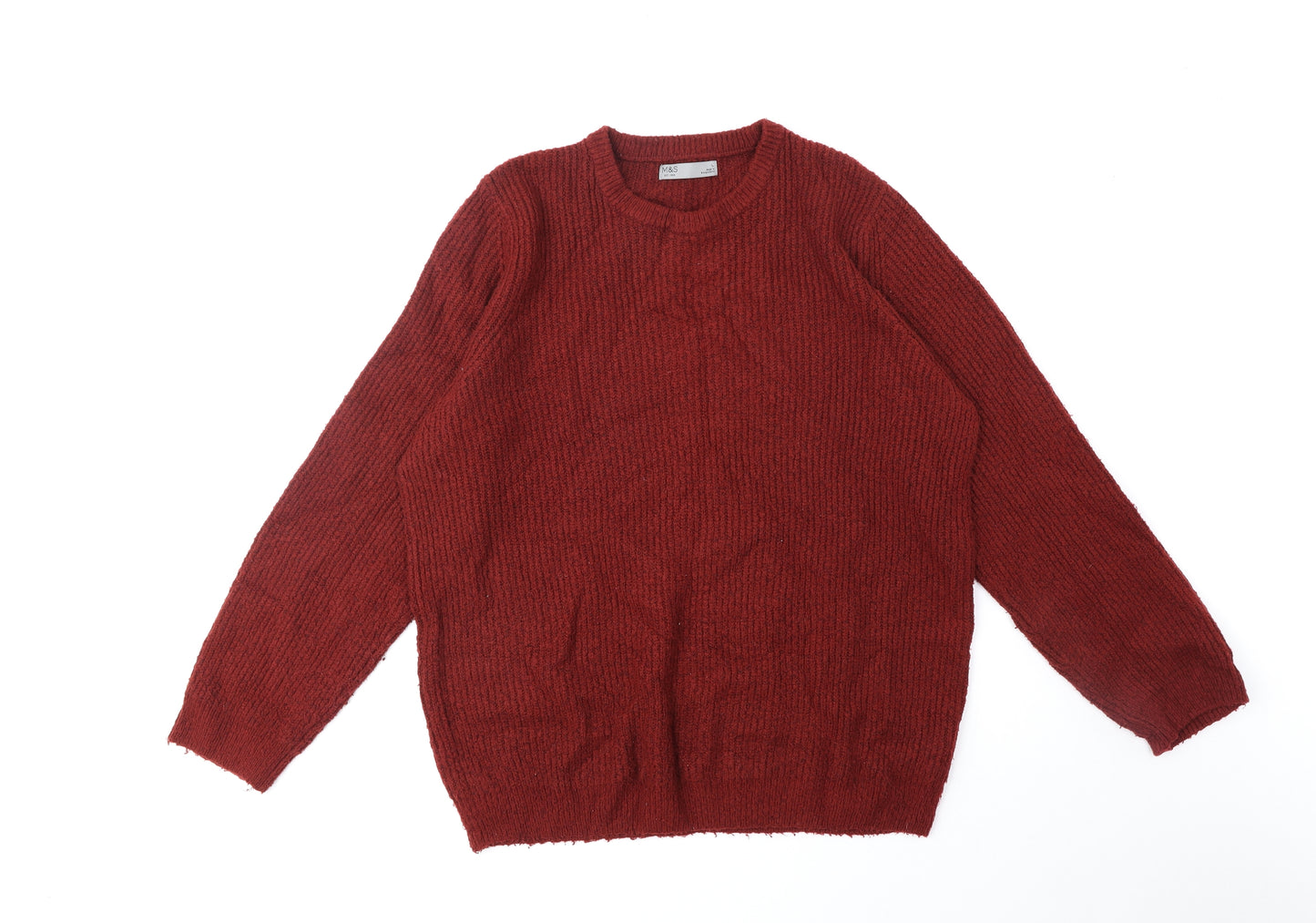 Marks and Spencer Mens Red Round Neck Acrylic Pullover Jumper Size L Long Sleeve