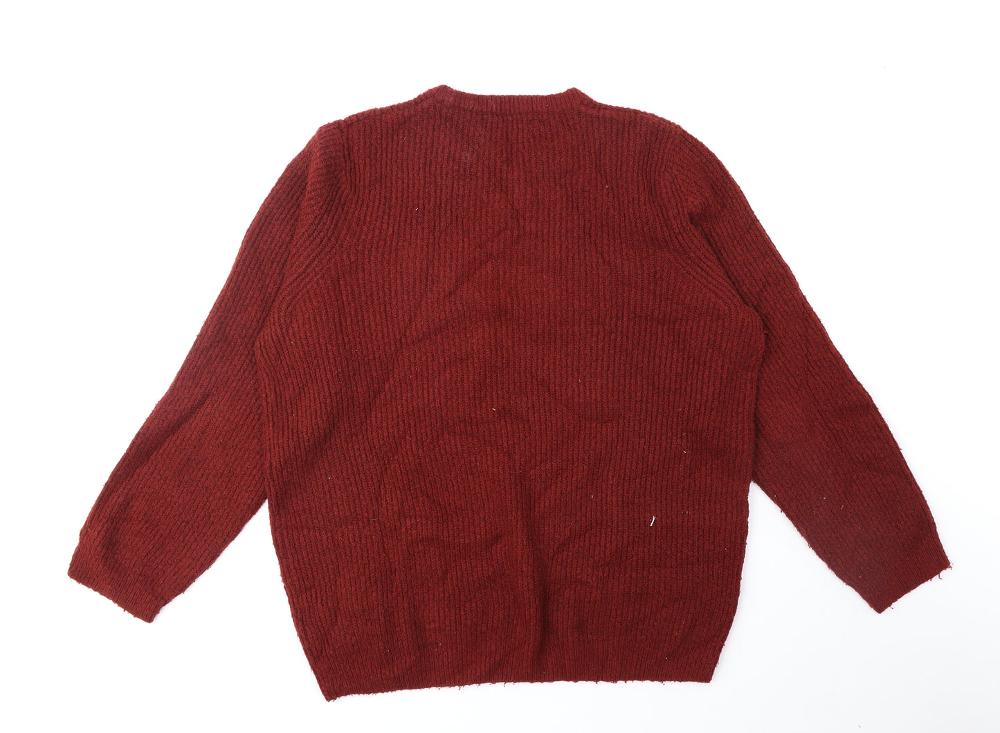 Marks and Spencer Mens Red Round Neck Acrylic Pullover Jumper Size L Long Sleeve
