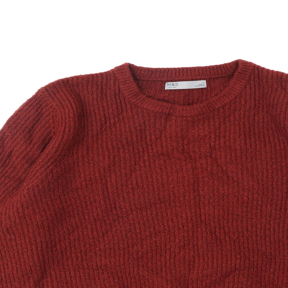 Marks and Spencer Mens Red Round Neck Acrylic Pullover Jumper Size L Long Sleeve