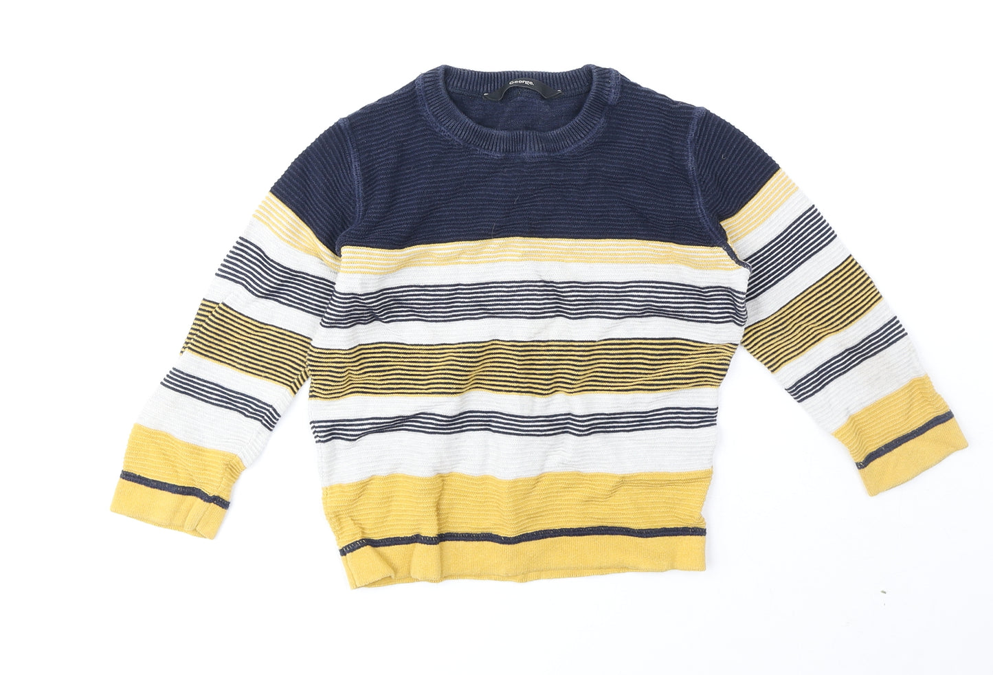 George Boys Yellow Round Neck Striped 100% Cotton Pullover Jumper Size 3-4 Years Pullover